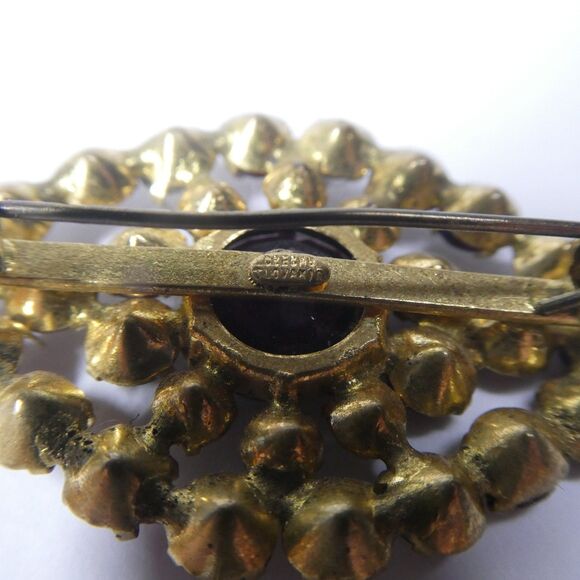 Red Brooch Czechoslovakia Signed Czech Glass Vintage Pin Oval Bohemian - Picture 6 of 11
